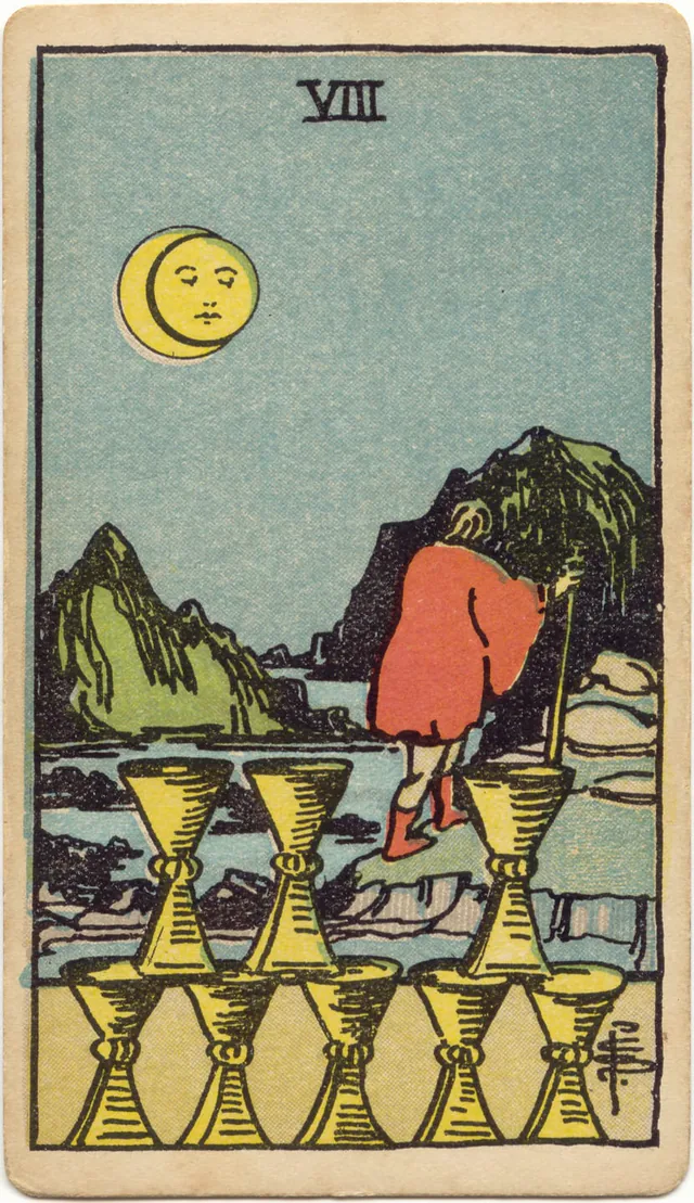 Eight of Cups — 1909 Rider–Waite–Smith Tarot card