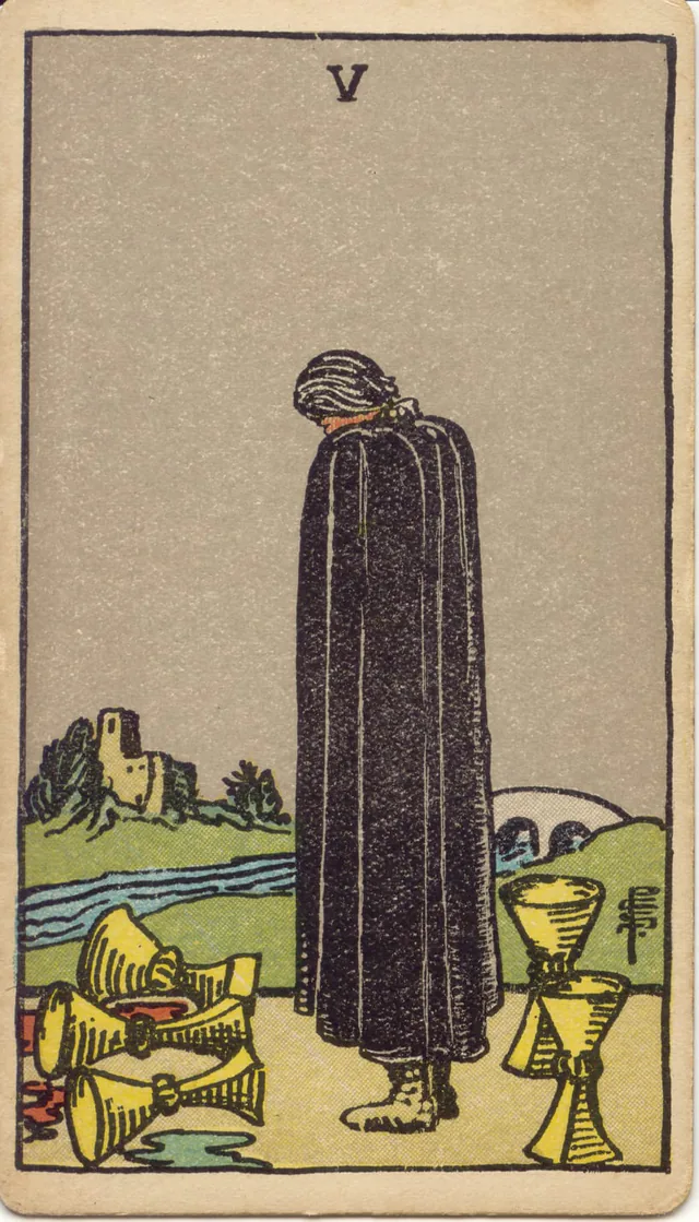 Five of Cups — 1909 Rider–Waite–Smith Tarot card