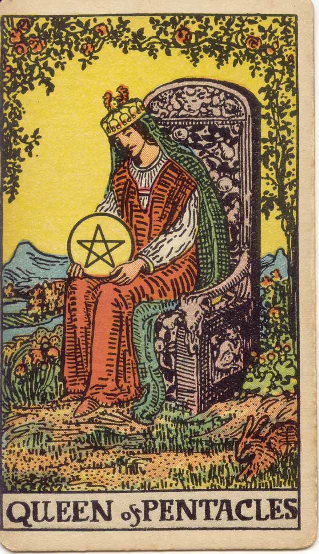 Queen of Pentacles — 1909 Rider–Waite–Smith Tarot card