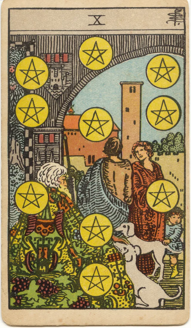 Ten of Pentacles — 1909 Rider–Waite–Smith Tarot card