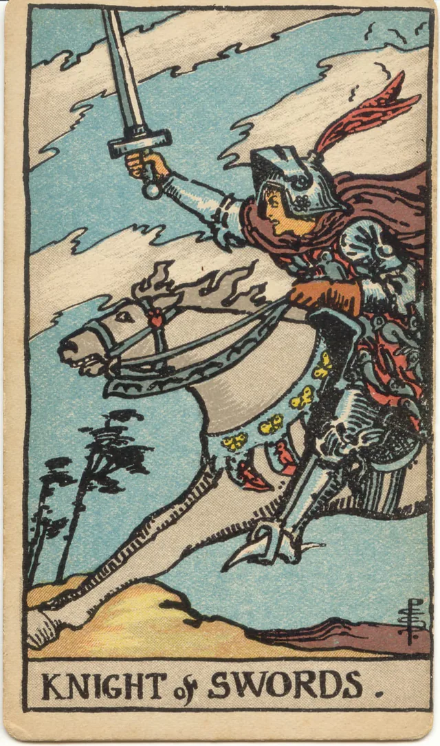 Knight of Swords — 1909 Rider–Waite–Smith Tarot card
