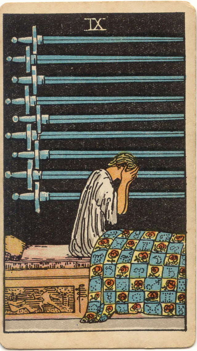 Nine of Swords — 1909 Rider–Waite–Smith Tarot card