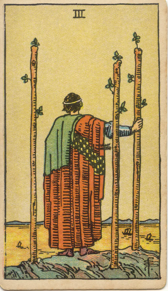 Three of Wands — 1909 Rider–Waite–Smith Tarot card