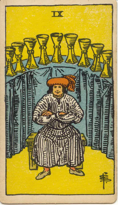 Nine of Cups — 1909 Rider–Waite–Smith Tarot card