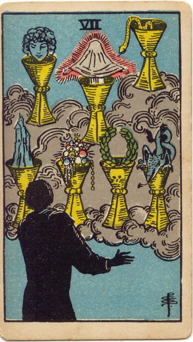 Seven of Cups — 1909 Rider–Waite–Smith Tarot card