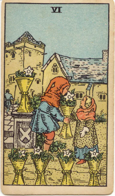 Six of Cups — 1909 Rider–Waite–Smith Tarot card