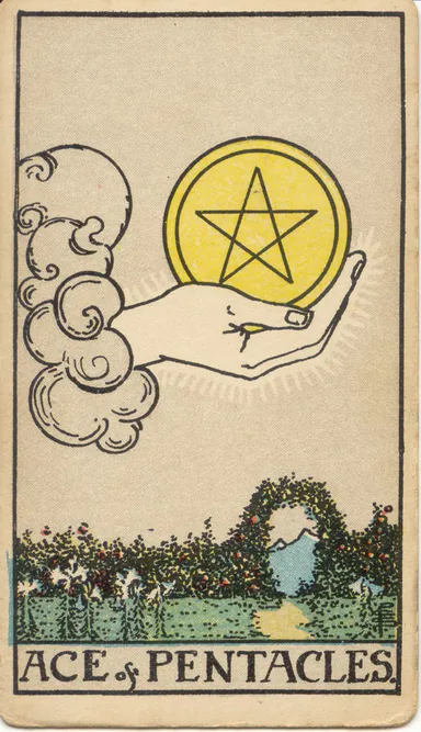 Ace of Pentacles — 1909 Rider–Waite–Smith Tarot card