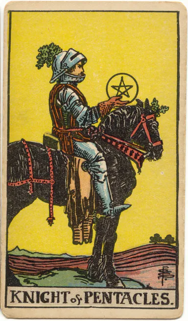 Knight of Pentacles — 1909 Rider–Waite–Smith Tarot card