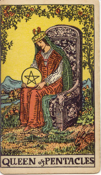 Queen of Pentacles — 1909 Rider–Waite–Smith Tarot card