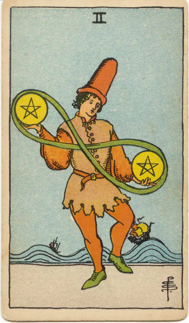 Two of Pentacles — 1909 Rider–Waite–Smith Tarot card