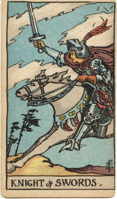 Knight of Swords — 1909 Rider–Waite–Smith Tarot card