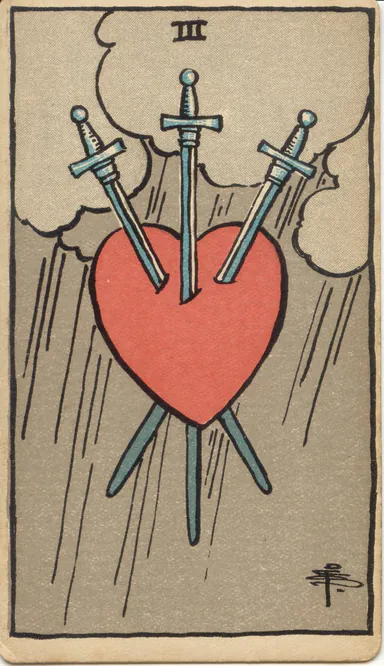 Three of Swords — 1909 Rider–Waite–Smith Tarot card