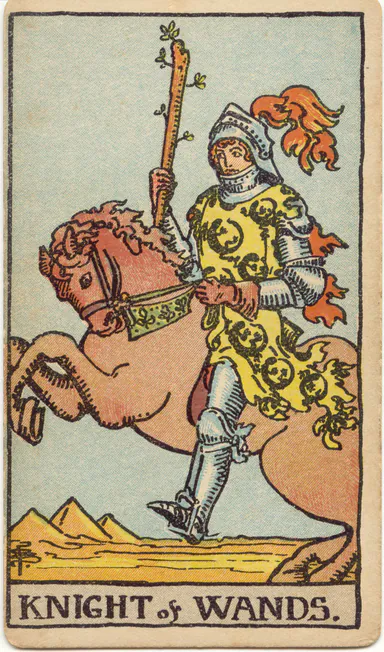 Knight of Wands — 1909 Rider–Waite–Smith Tarot card